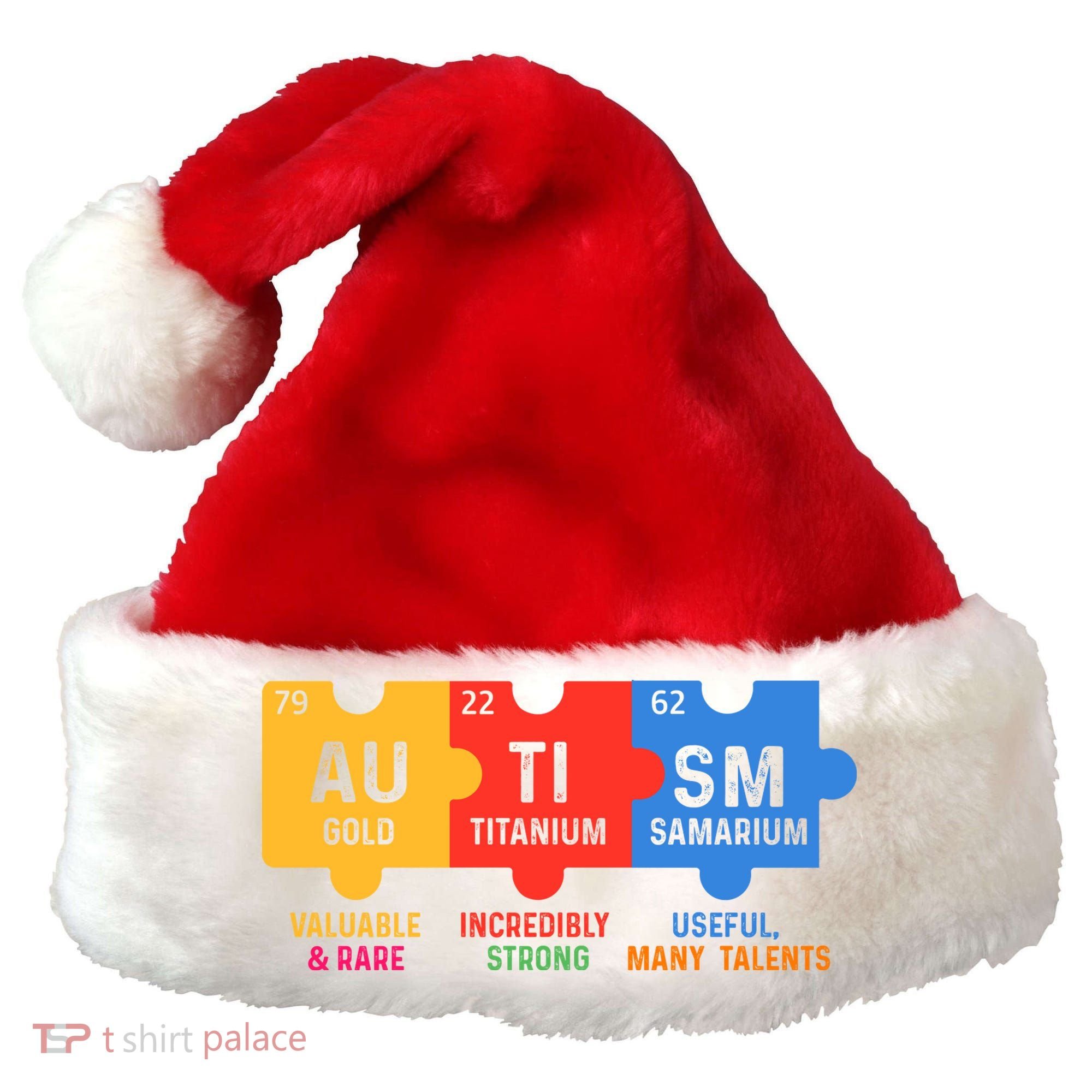Autism Periodic Table Elements Gold Titanium Samarium Autism Awareness Santa Hat