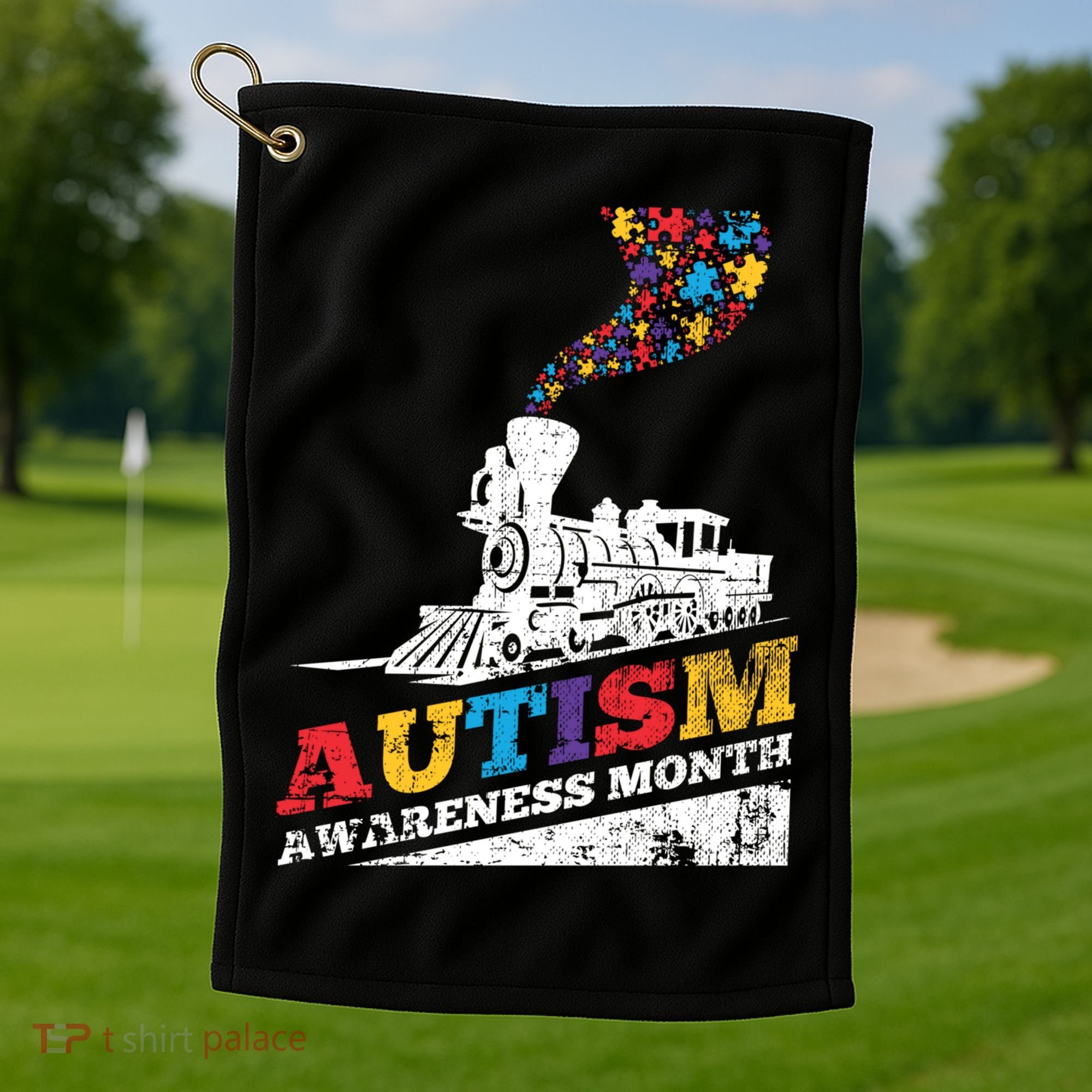 Autism Puzzle Train Toy Gift Support Autism Awareness Great Gift Golf Towel