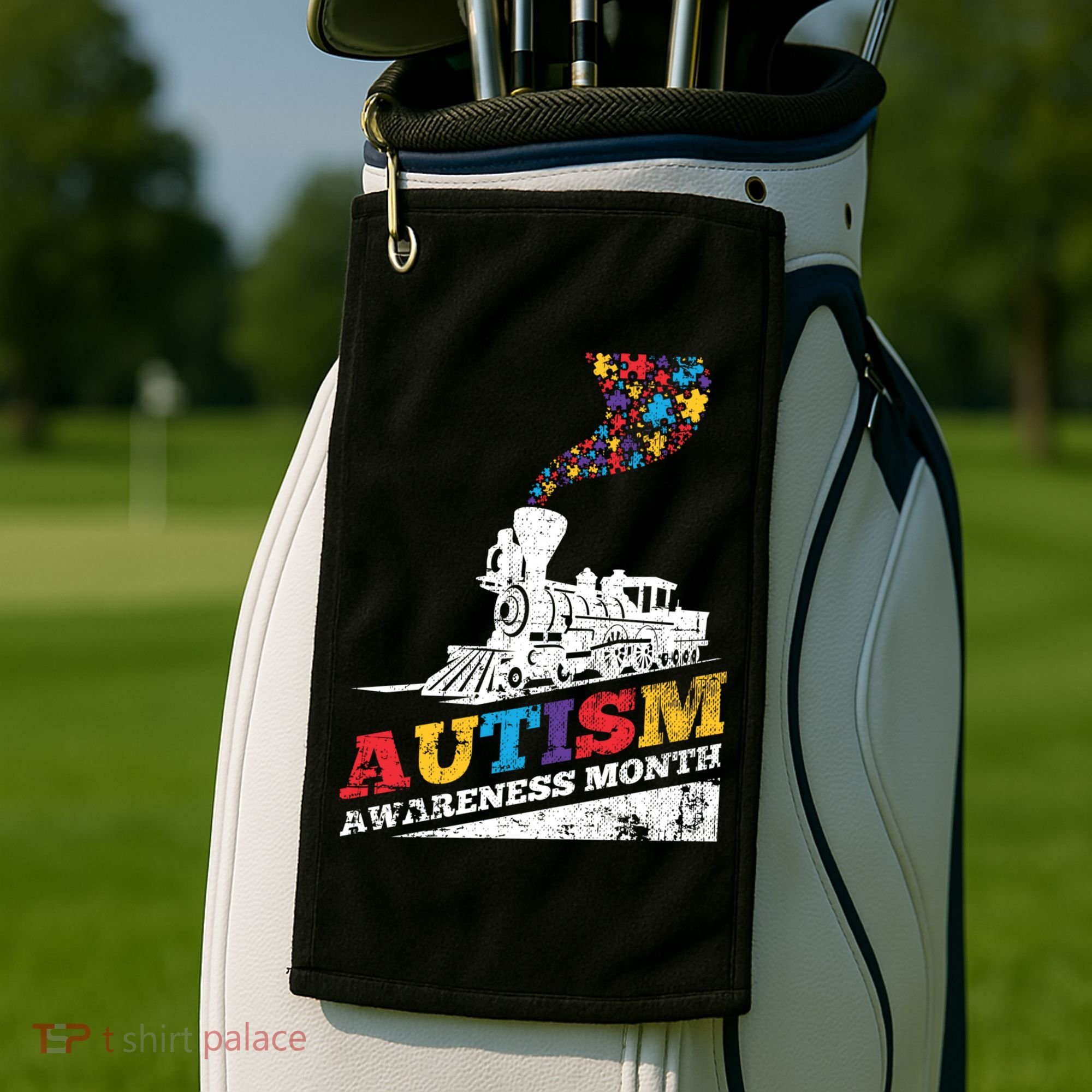 Autism Puzzle Train Toy Gift Support Autism Awareness Great Gift Golf Towel
