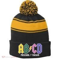 ABCD Preschool Teacher Rock And Roll Stripe Pom Pom Beanie thumb 0