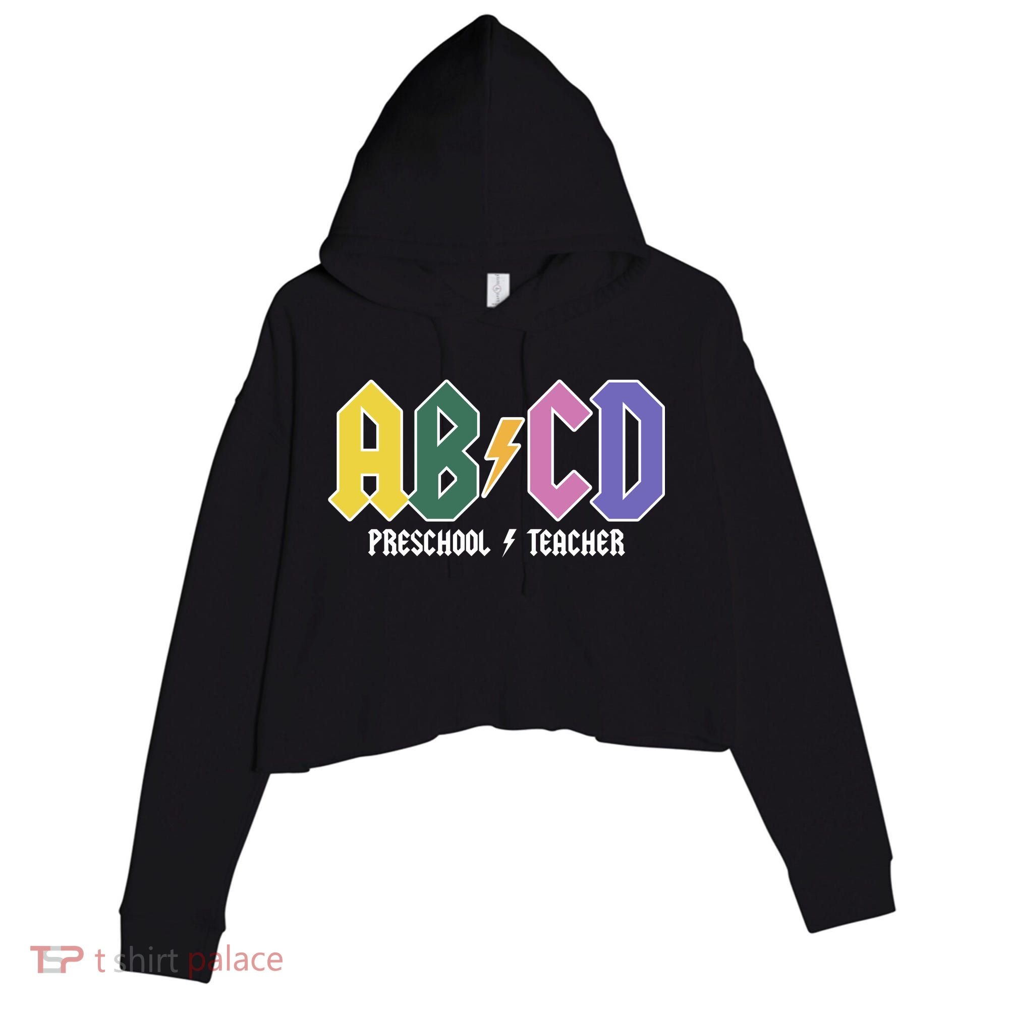 ABCD Preschool Teacher Rock And Roll Crop Fleece Hoodie