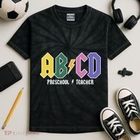 ABCD Preschool Teacher Rock And Roll Kids Tie-Dye T-Shirt thumb 2
