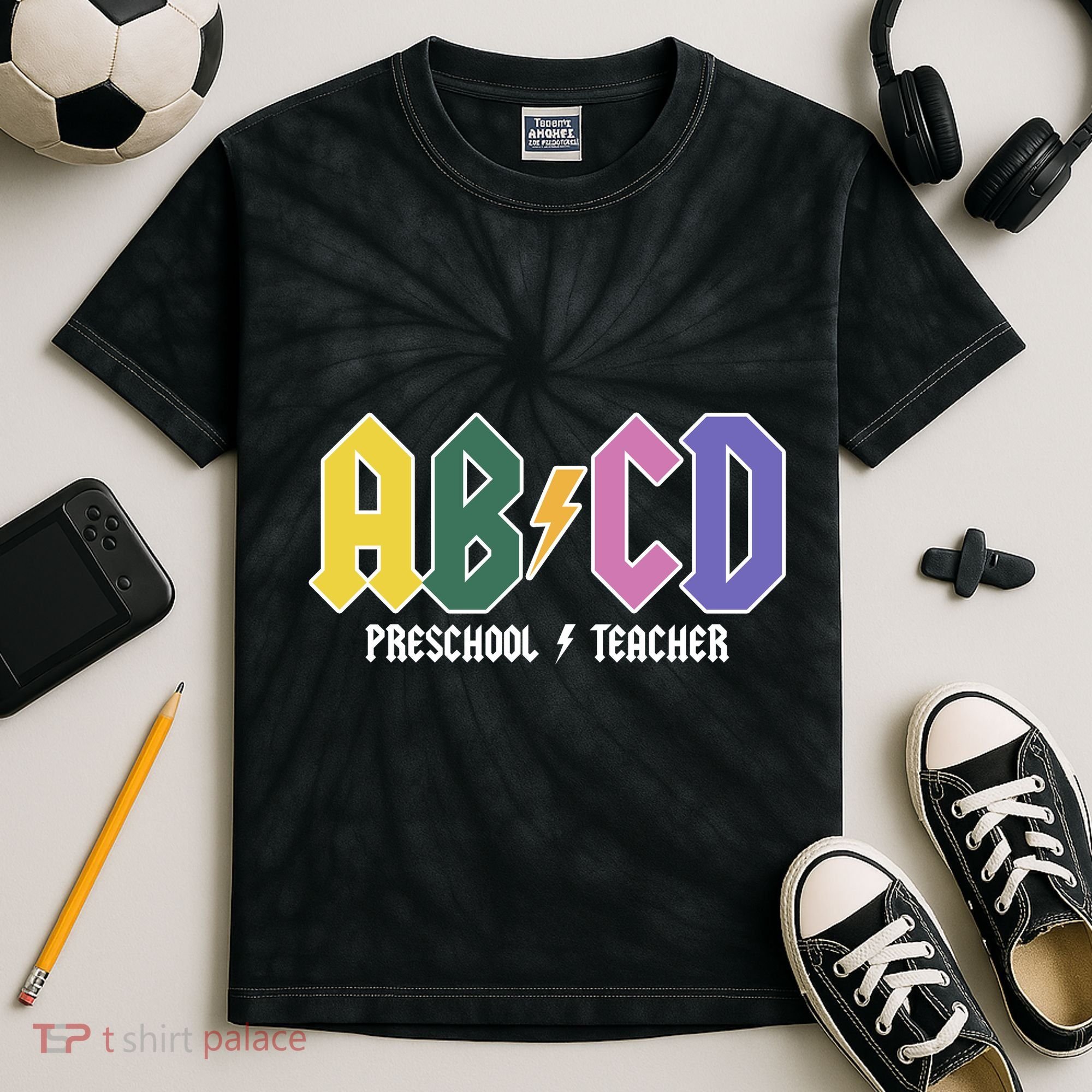 ABCD Preschool Teacher Rock And Roll Kids Tie-Dye T-Shirt