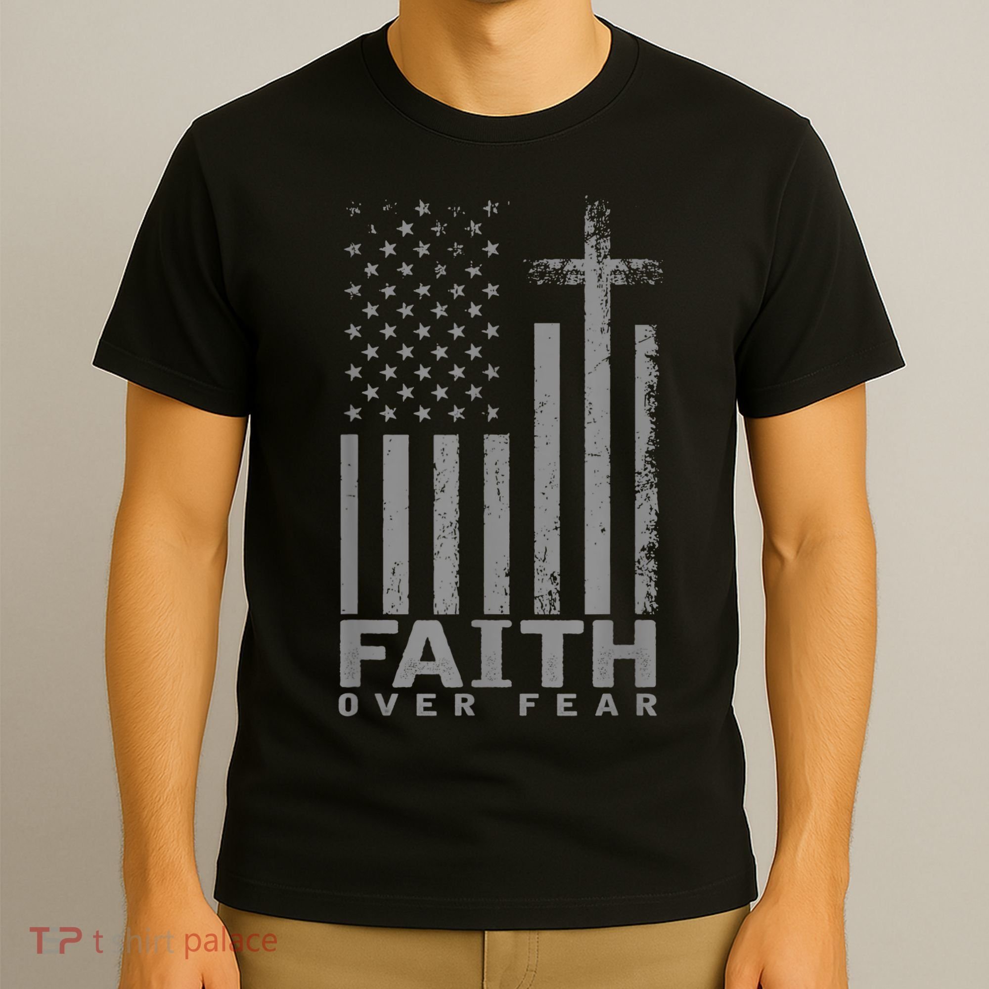 America Pride US Flag Faith Over Fear Prayer T-Shirt