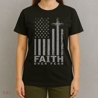America Pride US Flag Faith Over Fear Prayer T-Shirt thumb 4
