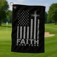 America Pride US Flag Faith Over Fear Prayer Golf Towel thumb 1