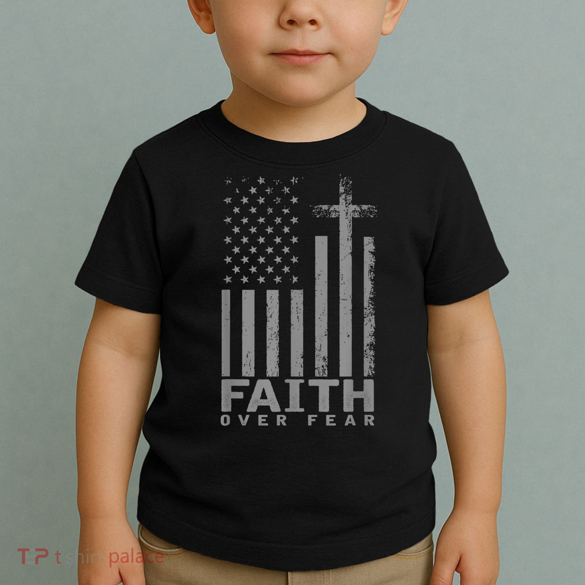 America Pride US Flag Faith Over Fear Prayer Toddler T-Shirt