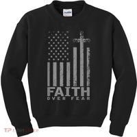 America Pride US Flag Faith Over Fear Prayer Kids Sweatshirt thumb 0