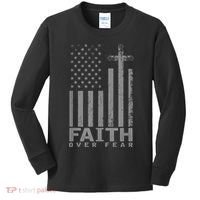 America Pride US Flag Faith Over Fear Prayer Kids Long Sleeve Shirt thumb 0
