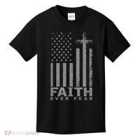 America Pride US Flag Faith Over Fear Prayer Kids T-Shirt thumb 0