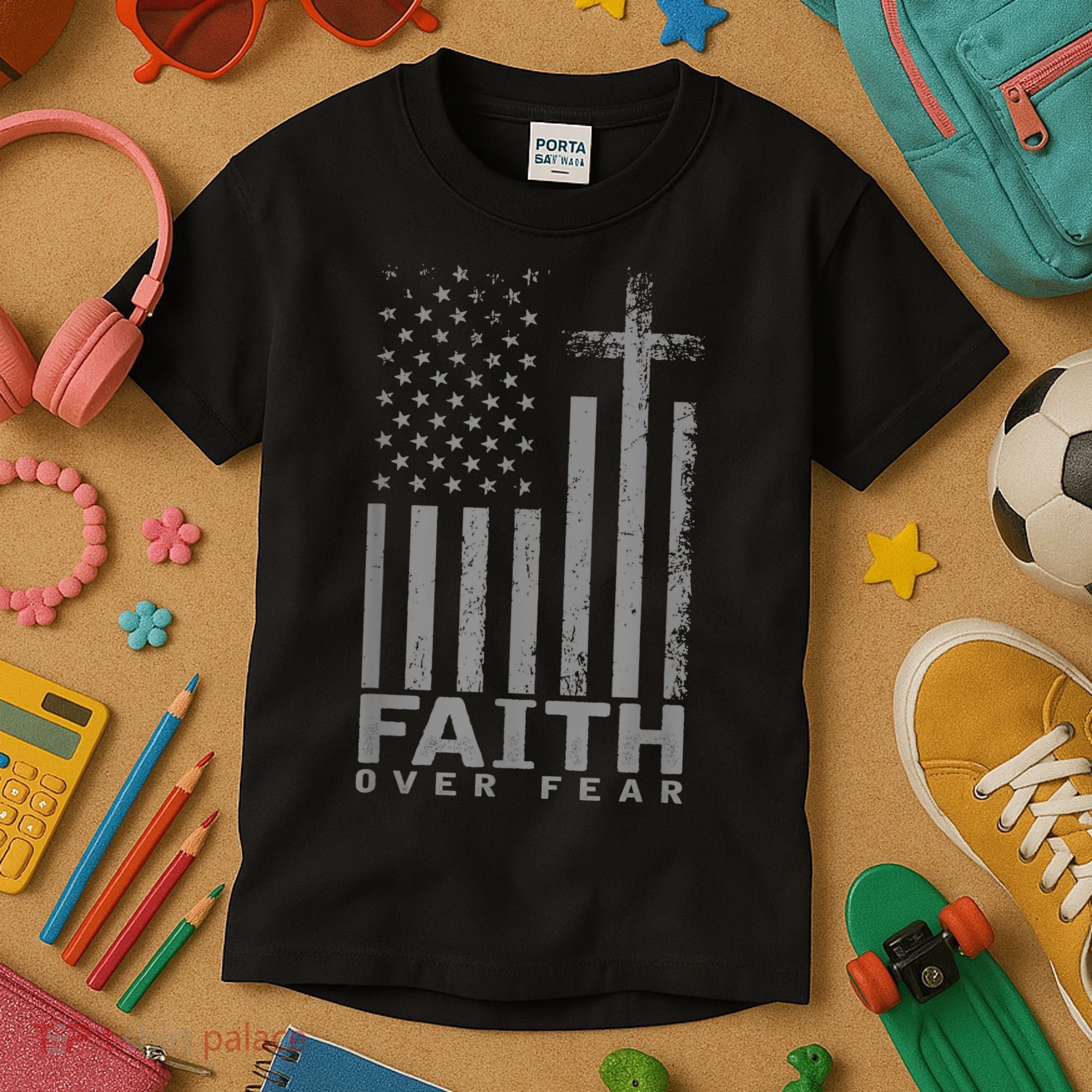 America Pride US Flag Faith Over Fear Prayer Kids T-Shirt