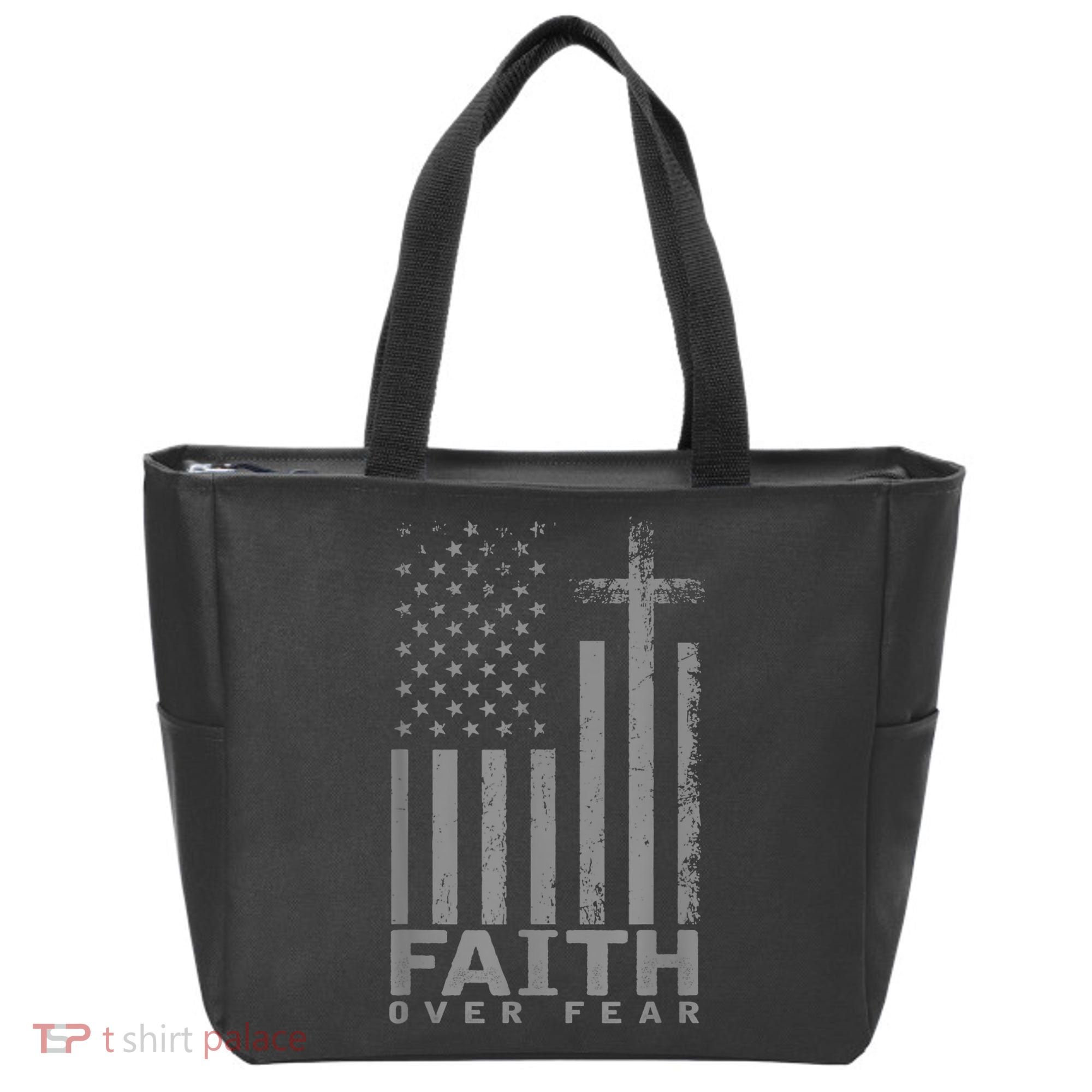 America Pride US Flag Faith Over Fear Prayer Tote Bag