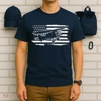 Airplane Pilot Vintage Patriotic Flag Biplane Plane Aviation T-Shirt thumb 6