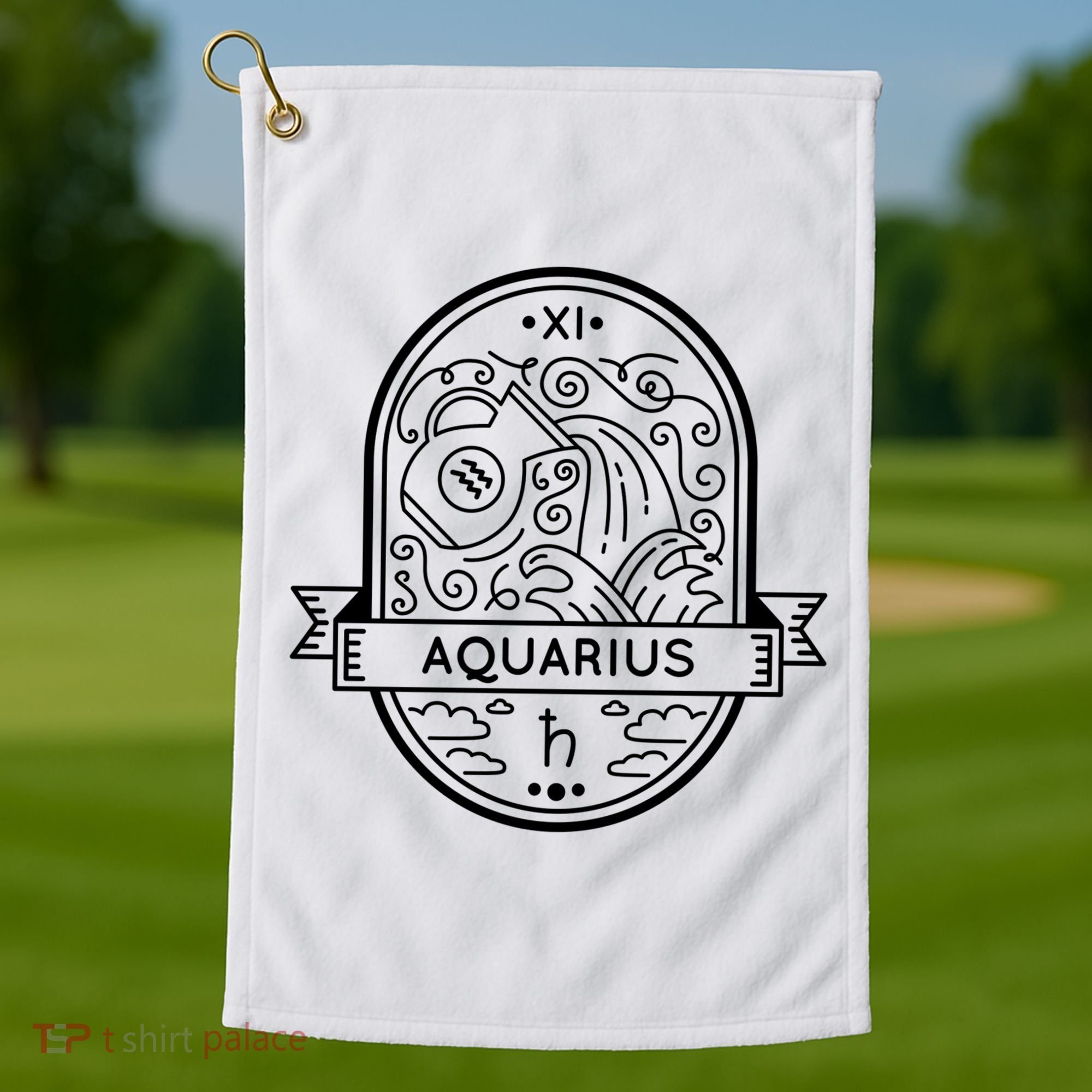 Aquarius Zodiac Symbol Design Golf Towel