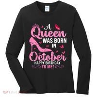 A Queen Was Born In October Happy Birthday To Me Women's Long Sleeve Shirt thumb 0