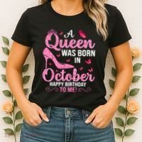 A Queen Was Born In October Happy Birthday To Me Women's T-Shirt thumb 2