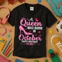 A Queen Was Born In October Happy Birthday To Me Kids T-Shirt thumb 3