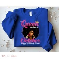 A Queen Was Born In October Birthday Afro Women Sweatshirt thumb 2
