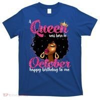 A Queen Was Born In October Birthday Afro Women T-Shirt thumb 0