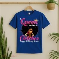 A Queen Was Born In October Birthday Afro Women T-Shirt thumb 2