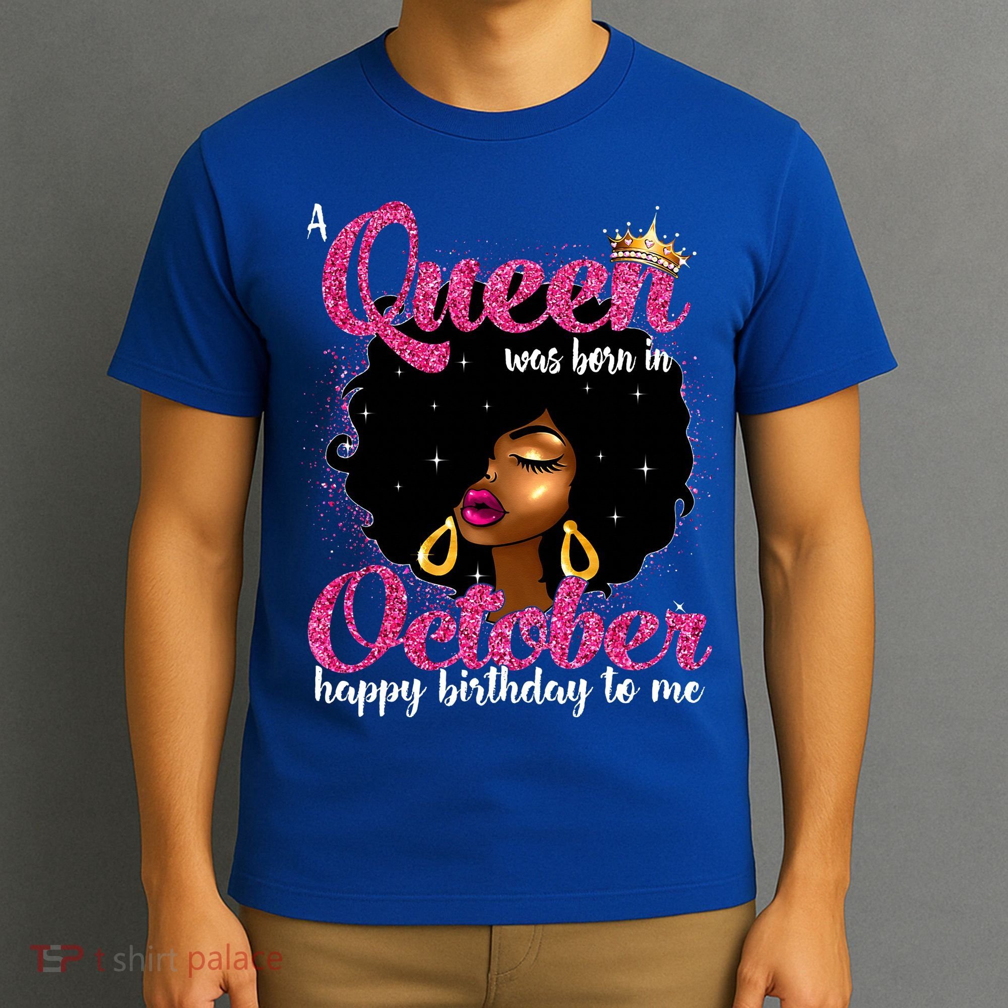 A Queen Was Born In October Birthday Afro Women T-Shirt