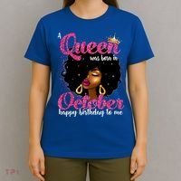 A Queen Was Born In October Birthday Afro Women T-Shirt thumb 4