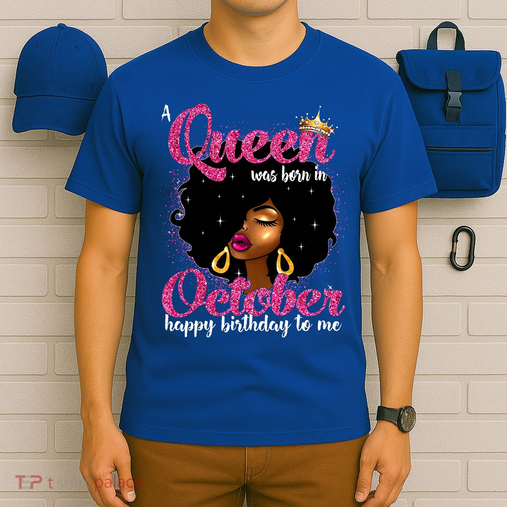 A Queen Was Born In October Birthday Afro Women T-Shirt