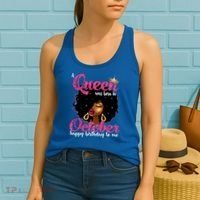A Queen Was Born In October Birthday Afro Women Women's Tank Top thumb 2