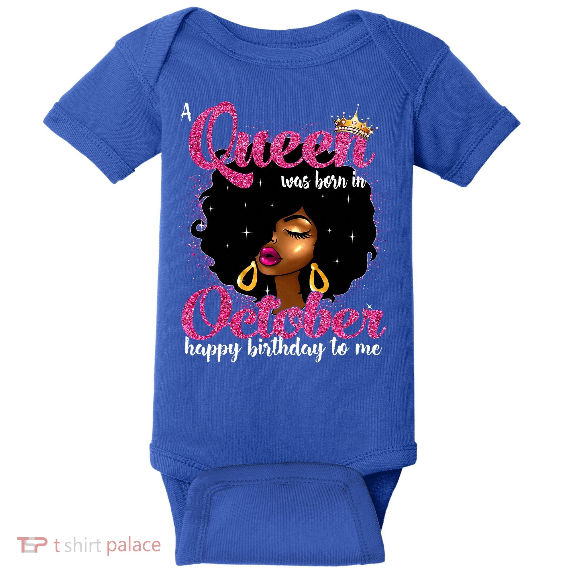 A Queen Was Born In October Birthday Afro Women Baby Bodysuit