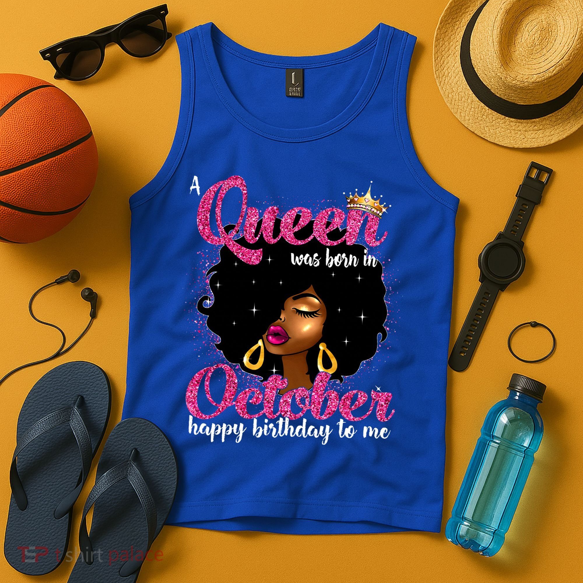 A Queen Was Born In October Birthday Afro Women Tank Top