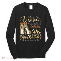 A Queen Was Born In October Birthday For Women Leopard Long Sleeve Shirt thumb 0