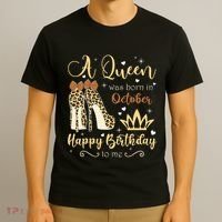 A Queen Was Born In October Birthday For Women Leopard T-Shirt thumb 3