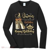 A Queen Was Born In October Birthday For Women Leopard Women's Long Sleeve Shirt thumb 0