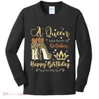 A Queen Was Born In October Birthday For Women Leopard Kids Long Sleeve Shirt thumb 0