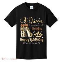 A Queen Was Born In October Birthday For Women Leopard Kids T-Shirt thumb 0