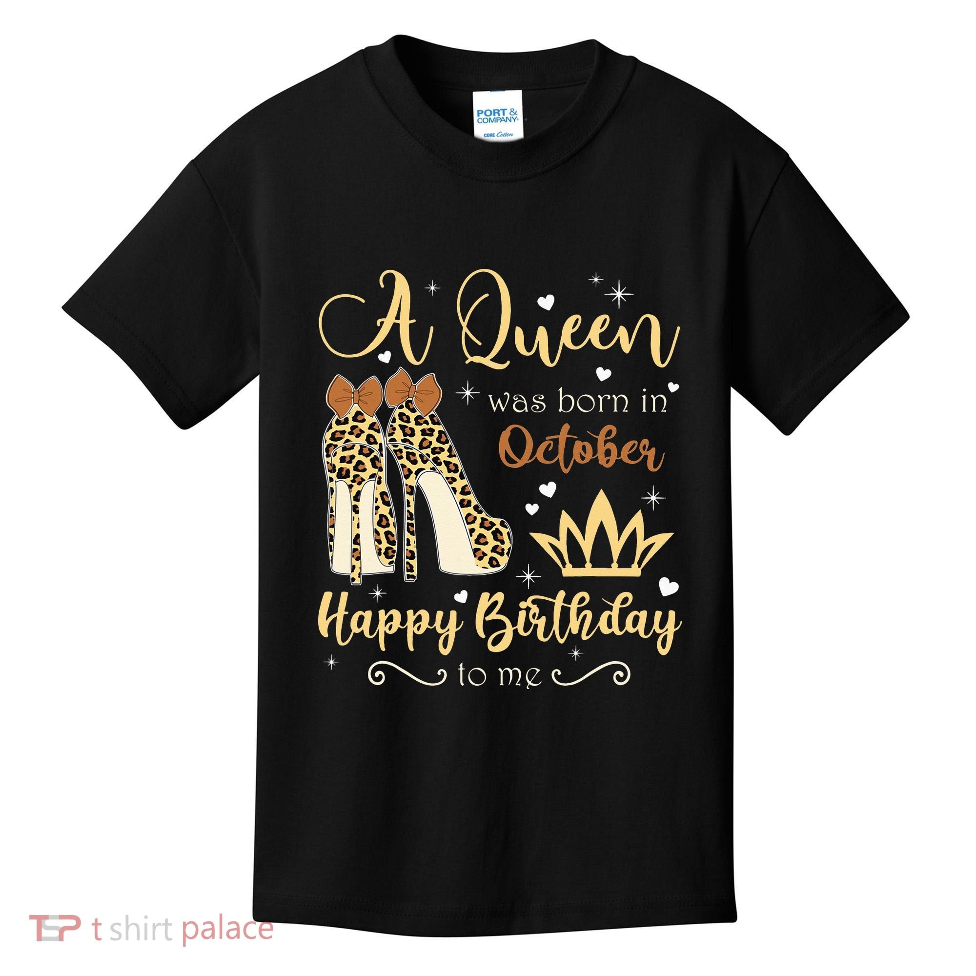 A Queen Was Born In October Birthday For Women Leopard Kids T-Shirt