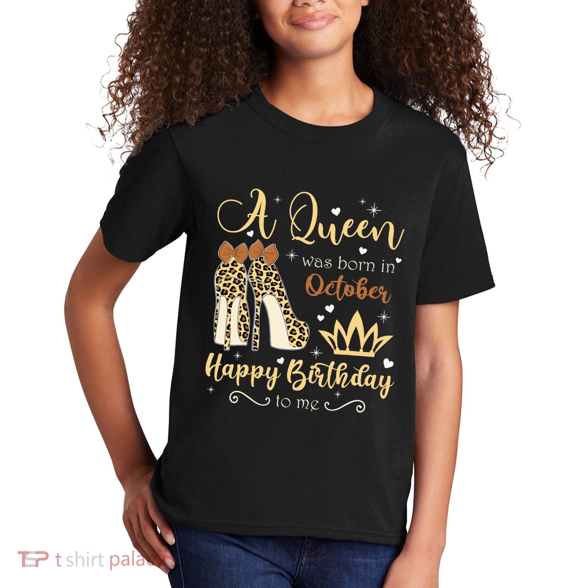 A Queen Was Born In October Birthday For Women Leopard Kids T-Shirt