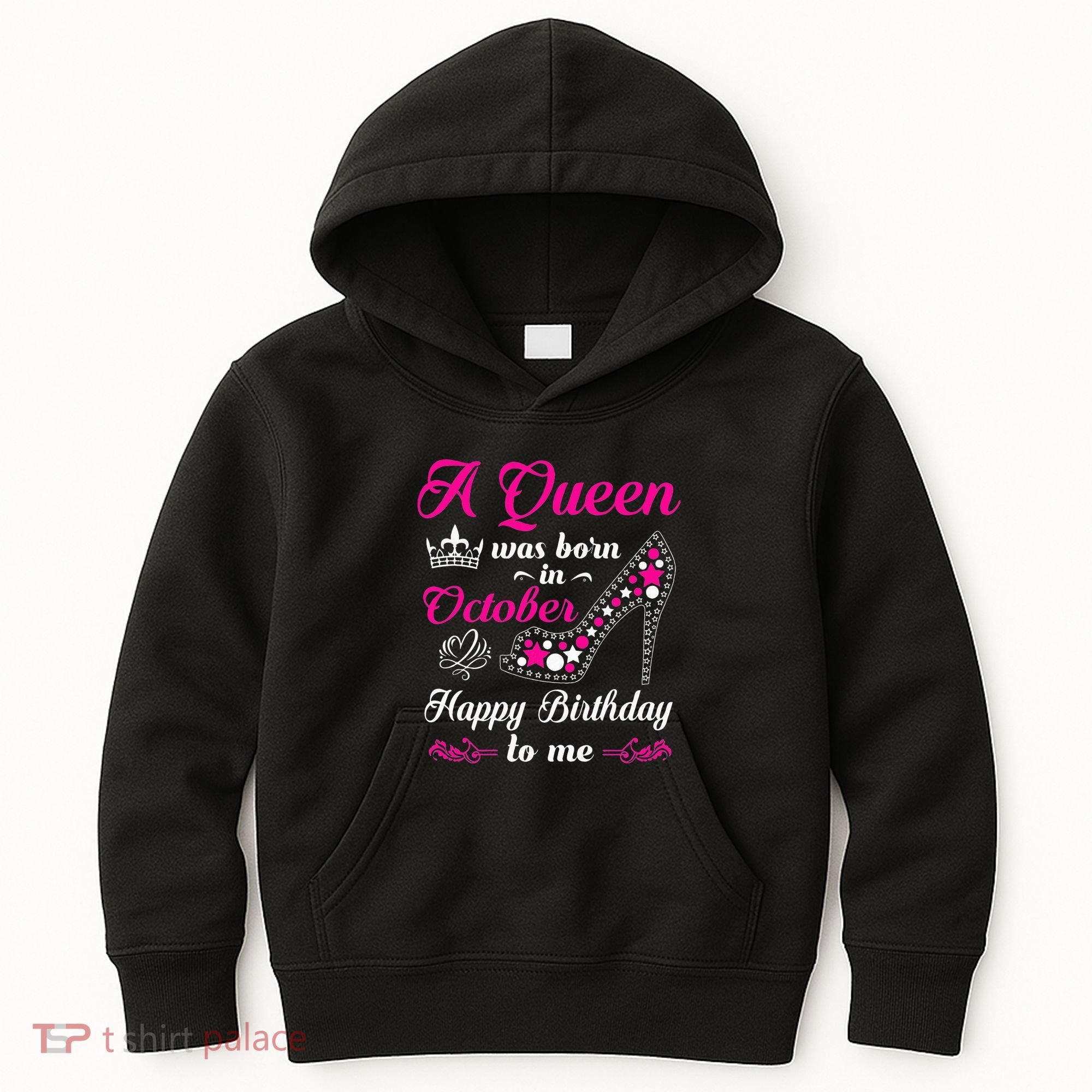 A Queen Was Born In October Birthday Gift For Women Kids Hoodie