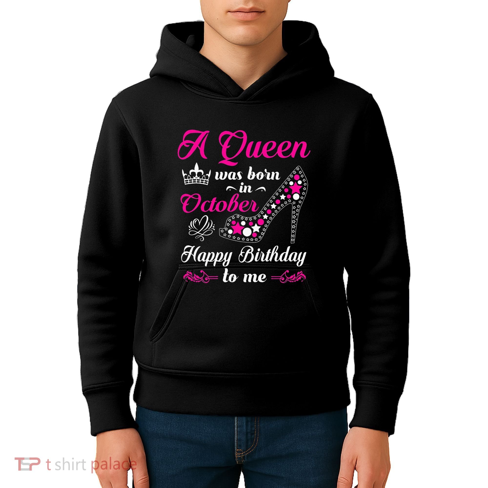 A Queen Was Born In October Birthday Gift For Women Kids Hoodie