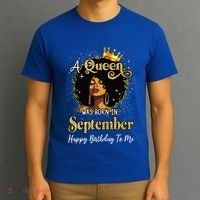 A Queen Was Born In September Black Birthday Afro Woman T-Shirt thumb 3