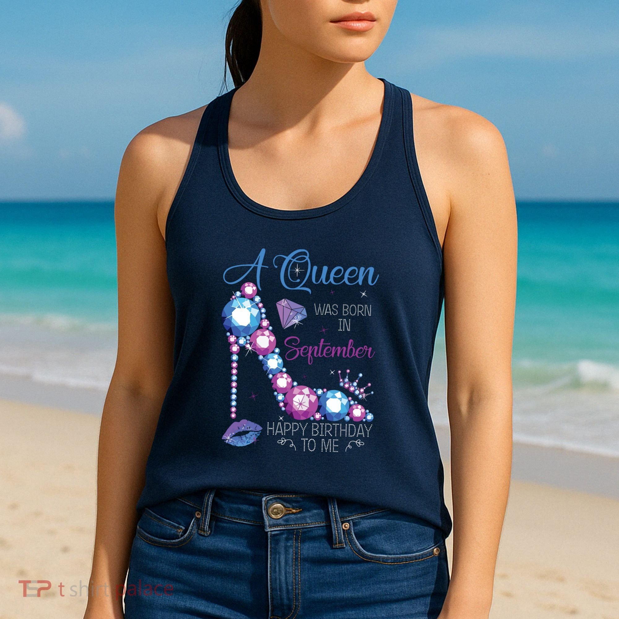 A Queen Was Born In September Happy Birthday To Me High Heel Women's Tank Top