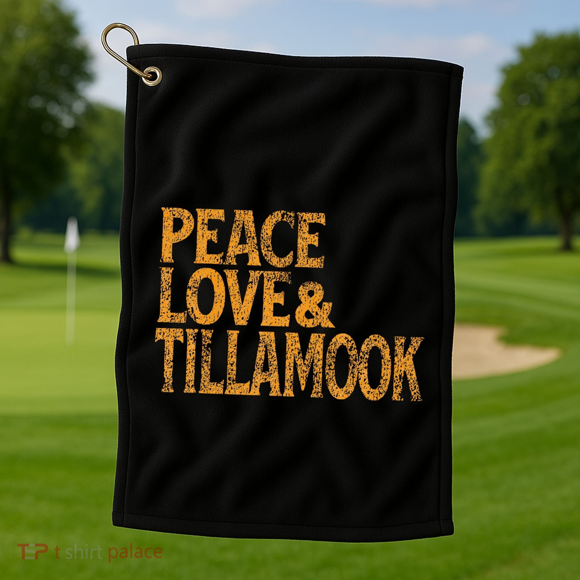 Awesome Retro 1960s Peace Love Tillamook Oregon Golf Towel