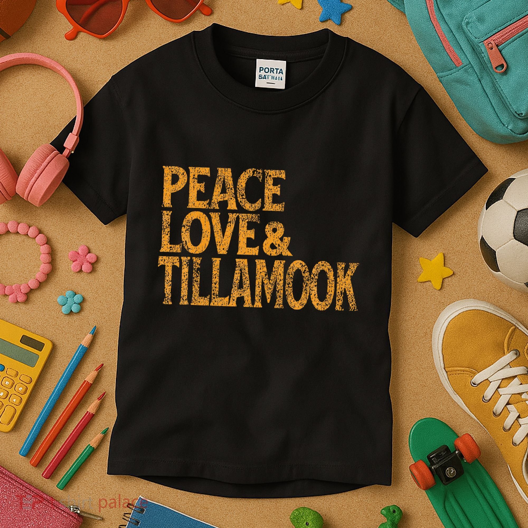 Awesome Retro 1960s Peace Love Tillamook Oregon Kids T-Shirt