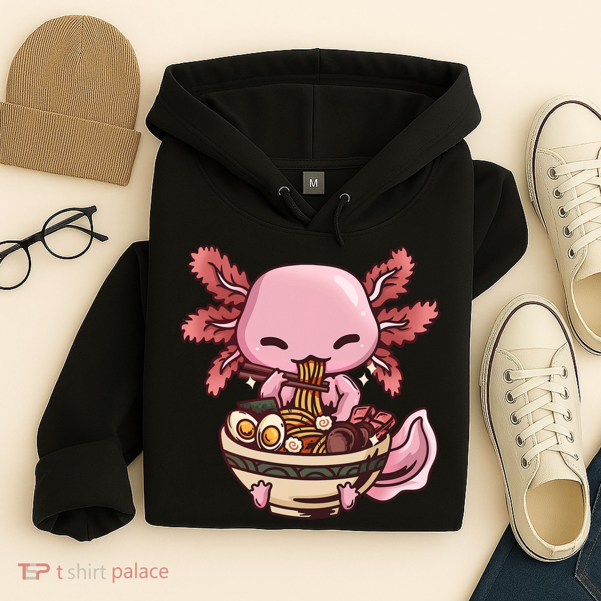 Axolotl Ramen Anime Kawaii Eating Teens Hoodie