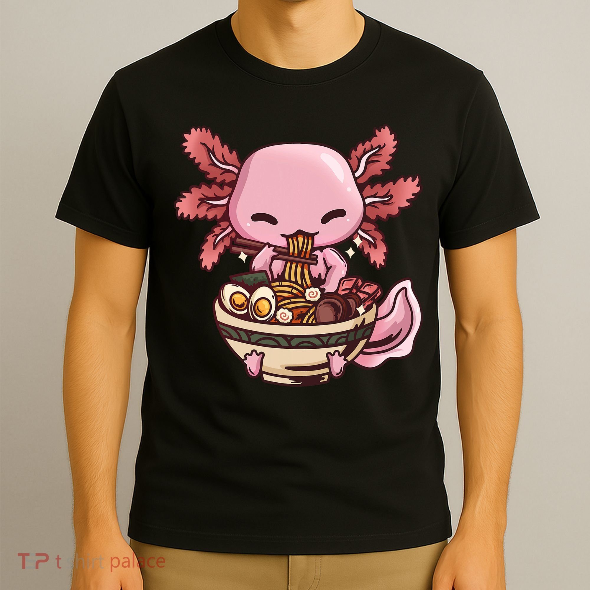 Axolotl Ramen Anime Kawaii Eating Teens T-Shirt