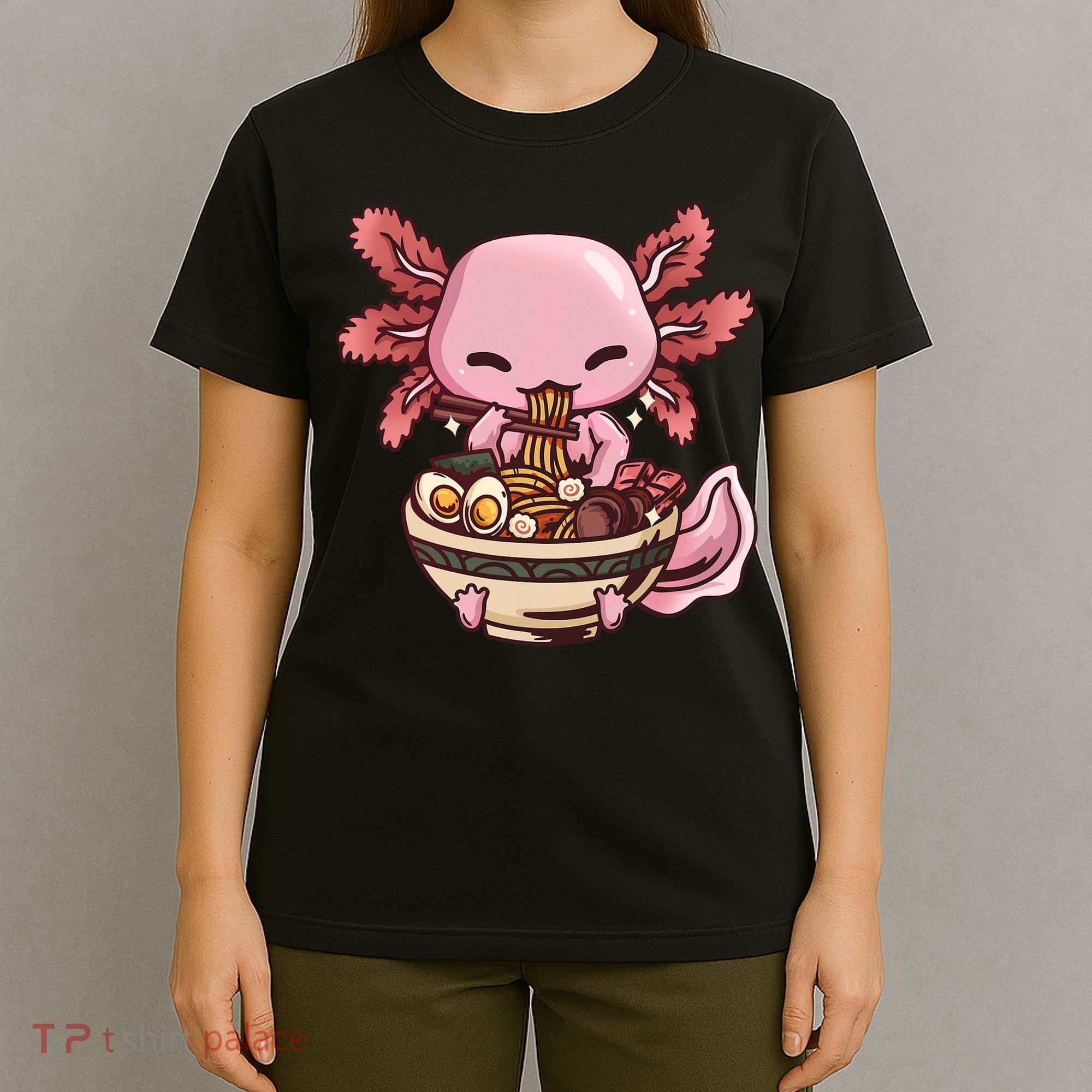 Axolotl Ramen Anime Kawaii Eating Teens T-Shirt
