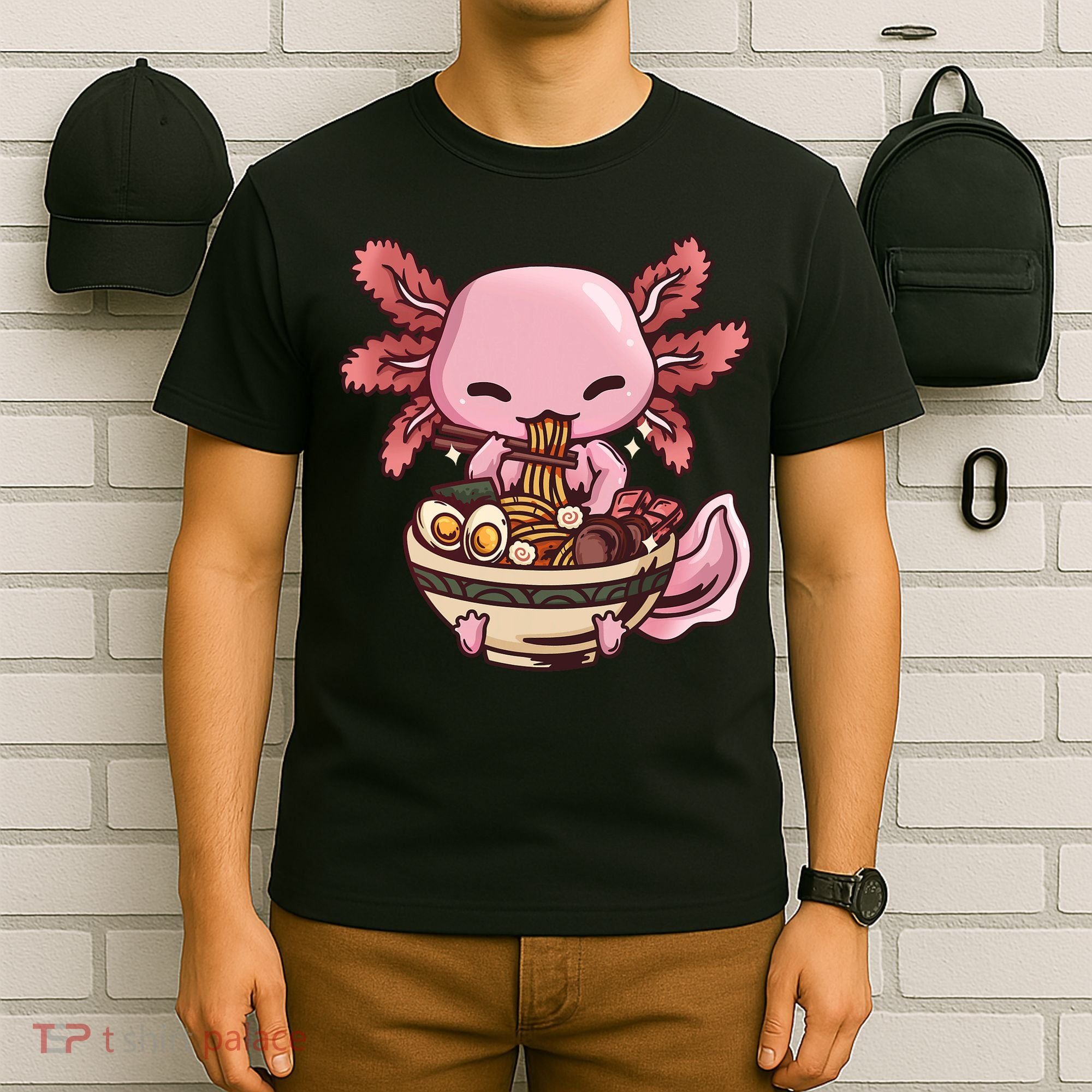Axolotl Ramen Anime Kawaii Eating Teens T-Shirt