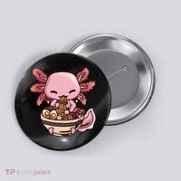 Axolotl Ramen Anime Kawaii Eating Teens Button thumb 0