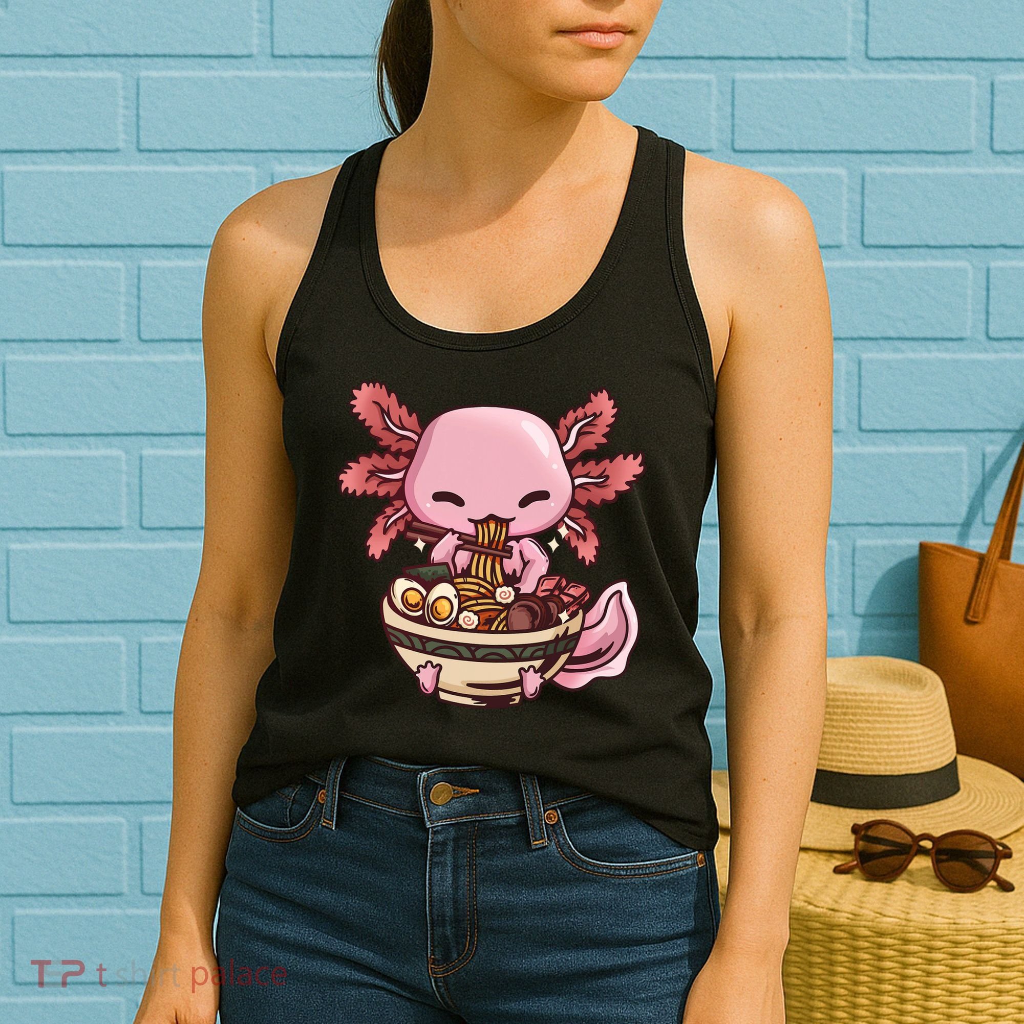 Axolotl Ramen Anime Kawaii Eating Teens Women's Tank Top