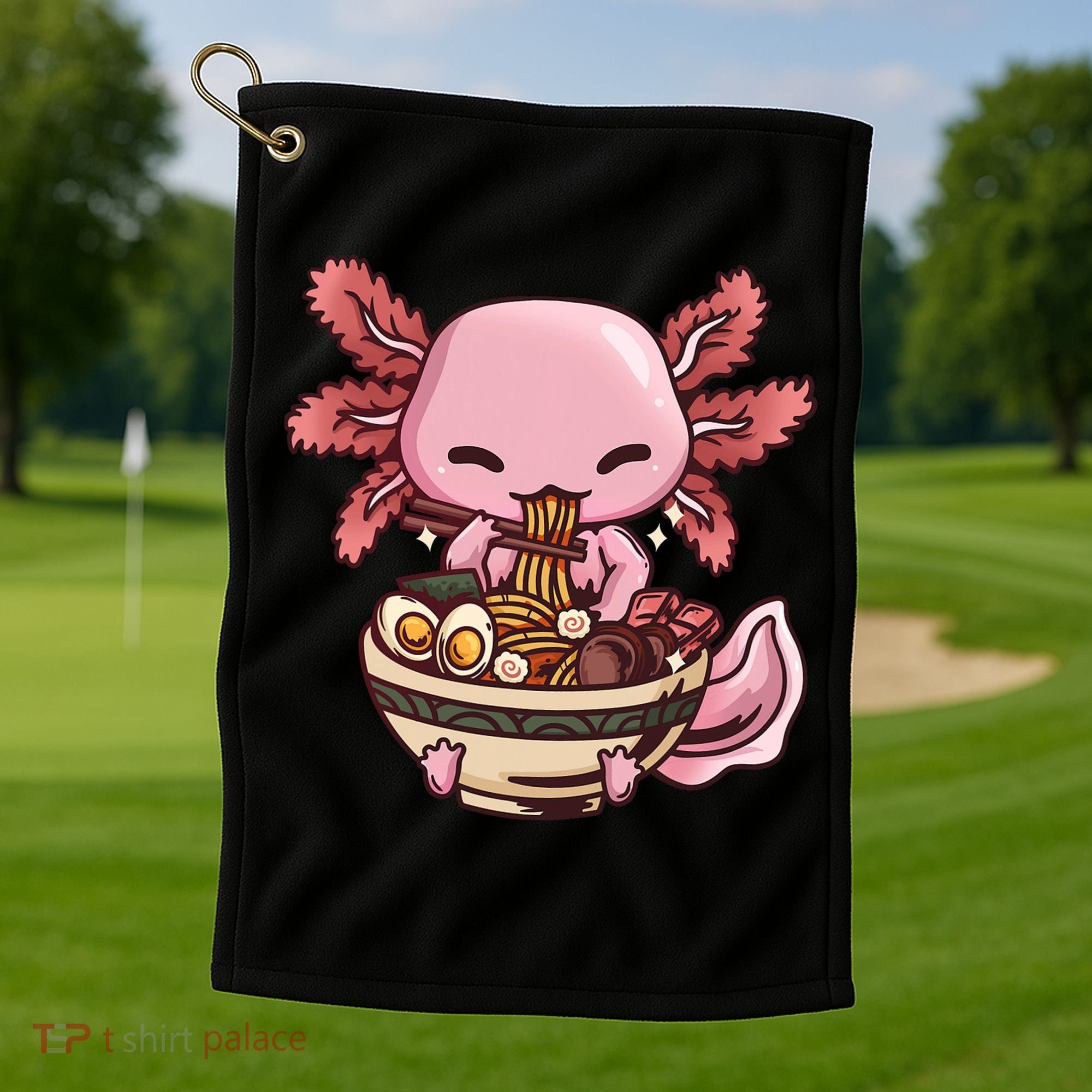 Axolotl Ramen Anime Kawaii Eating Teens Golf Towel